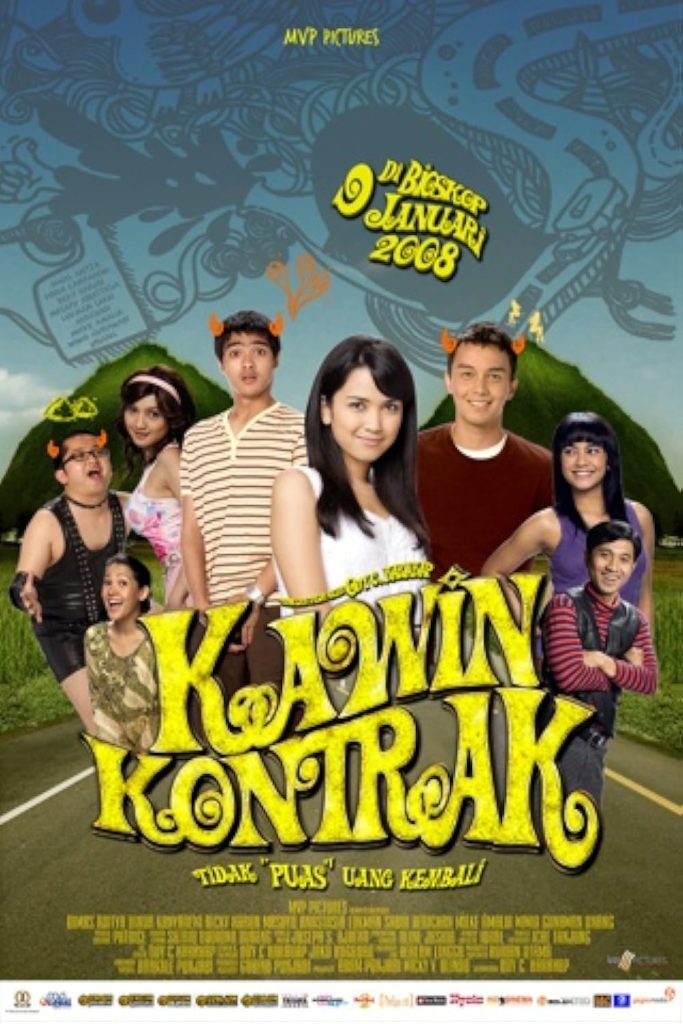 Poster film Kawin Kontrak tahun 2008 menampilkan para pemeran utama dalam film komedi romantis Indonesia