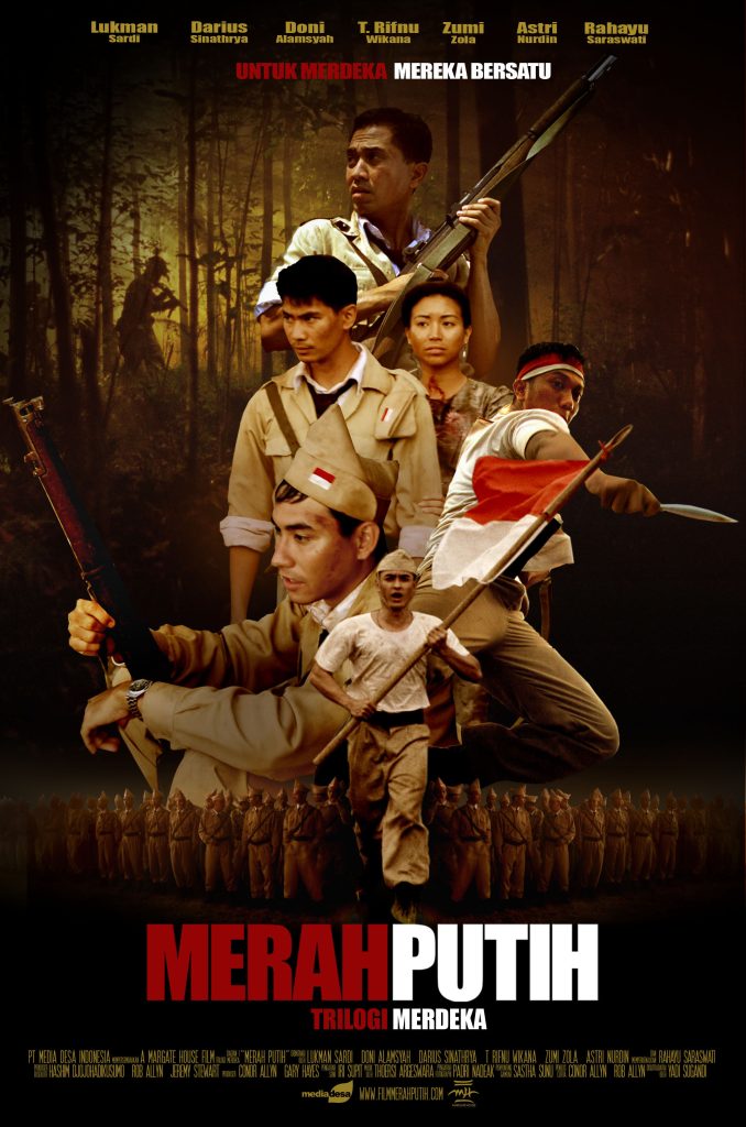 Poster film Merah Putih Trilogi Merdeka yang menampilkan para pejuang Indonesia dalam kisah perjuangan kemerdekaan