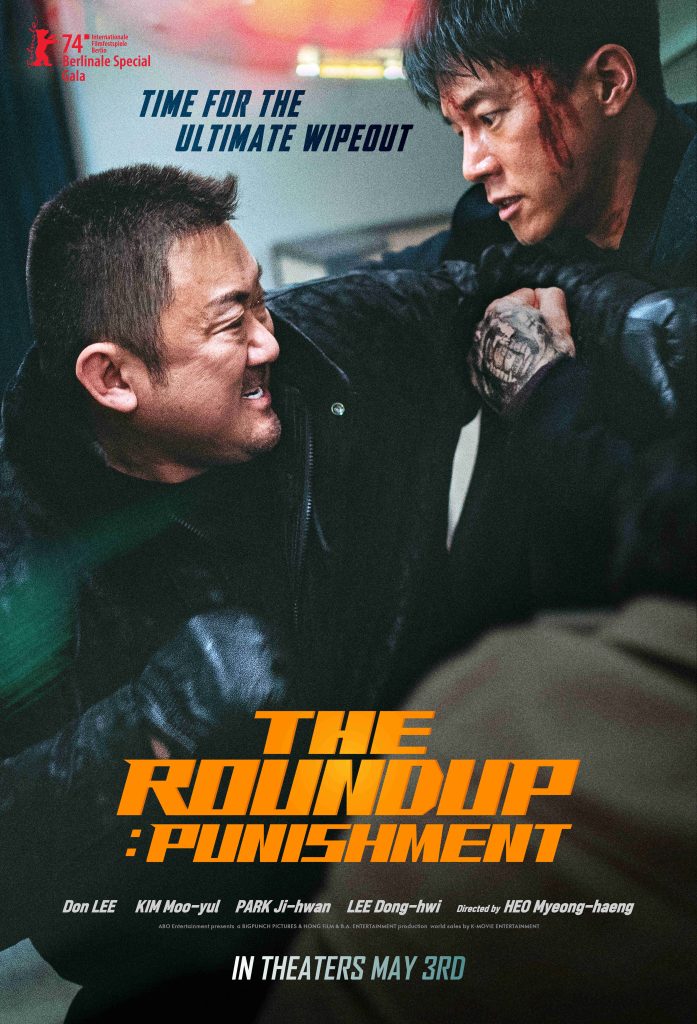 Poster film Korea The Roundup: Punishment menampilkan adegan pertarungan intens antara dua pria dengan nuansa aksi kriminal.